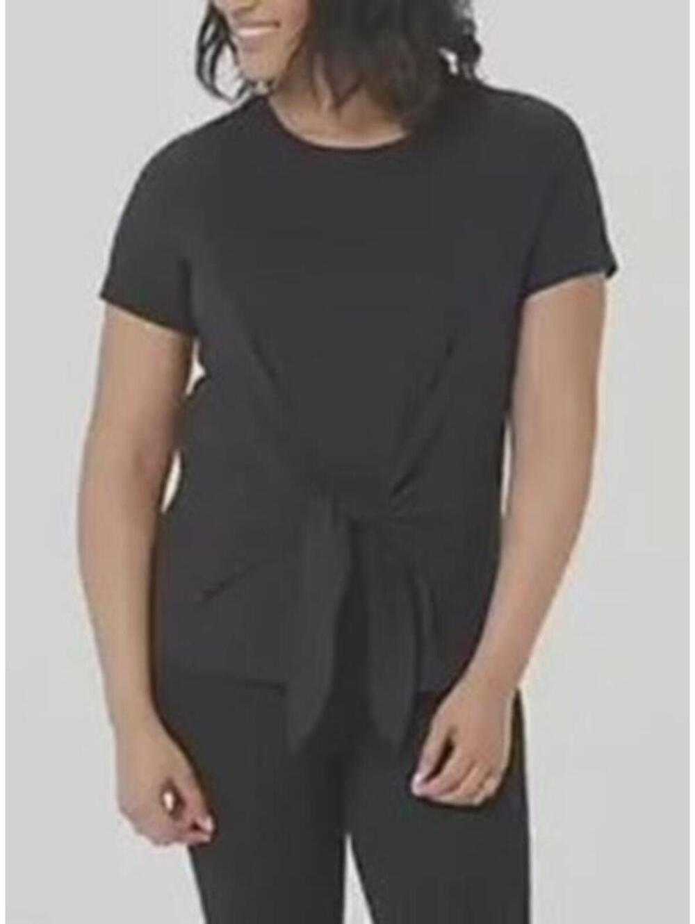 3030 AnyBody Cozy Knit Slub Tie Front Tee BLACK sz XS